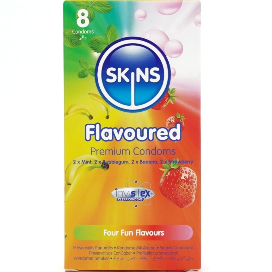SKINS - MULTI FLAVORS PREMIUM CONDOMS PACK 8 SKINS