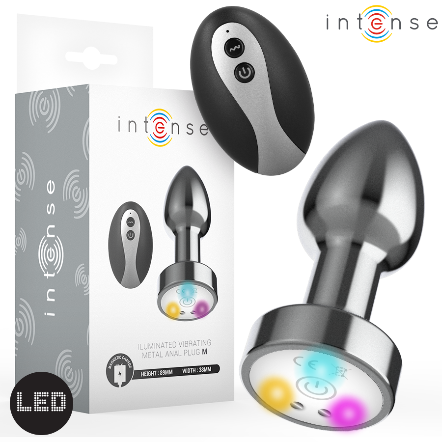 INTENSE - VIBRATING METAL ANAL PLUG WITH LED LIGHTS AND REMOTE CONTROL - SIZE M INTENSE ANAL TOYS