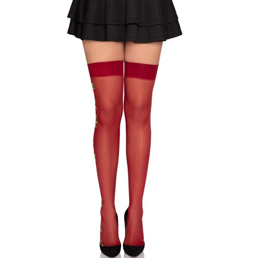 LEG AVENUE - 1957 GARTER BELT STOCKINGS WITH RED FLOWERS - ONE SIZE LEG AVENUE HOSIERY