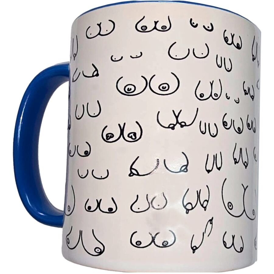 Diablo Picante - White Boobs Mug With Blue Handle 370 Ml