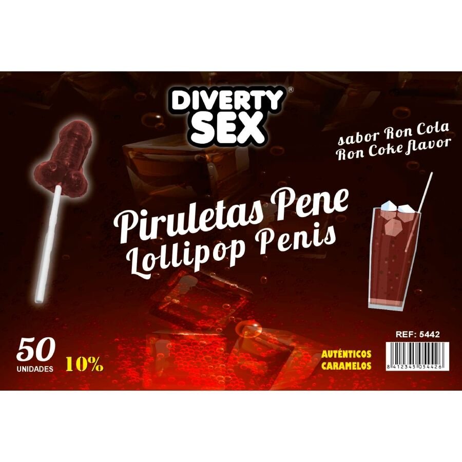 DIABLO GOLOSO - 50 PENIS LOLLIPOPS RON COLA FLAVOR 10% ALCOHOL DIABLO GOLOSO