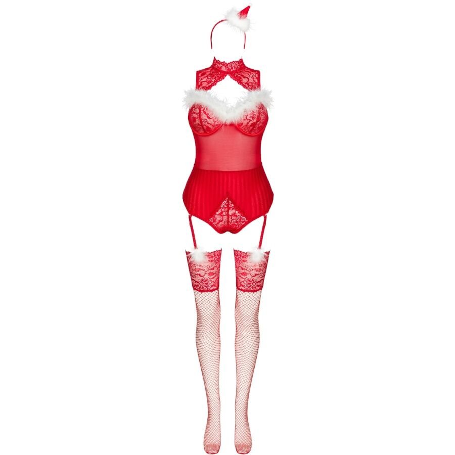 LIVCO CORSETTI FASHION - LIMPID SNOWFLAKES LC 90604 BODY + STOCKINGS + CHRISTMAS HEADBAND L/XL