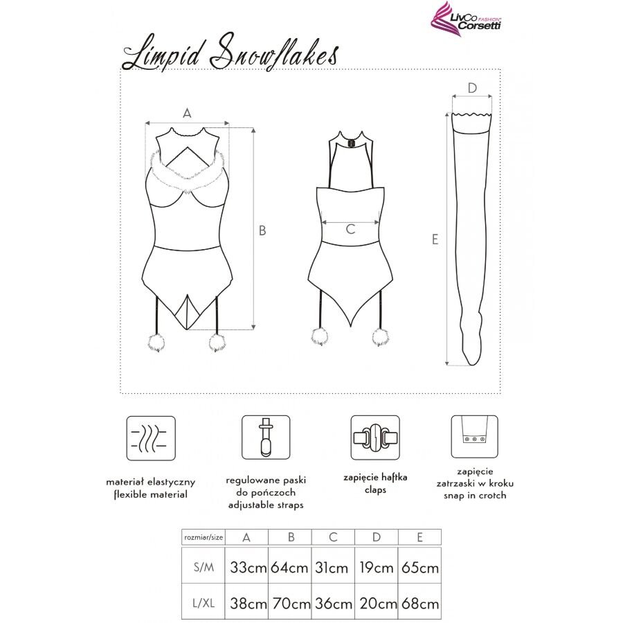LIVCO CORSETTI FASHION - LIMPID SNOWFLAKES LC 90604 BODY + STOCKINGS + CHRISTMAS HEADBAND L/XL