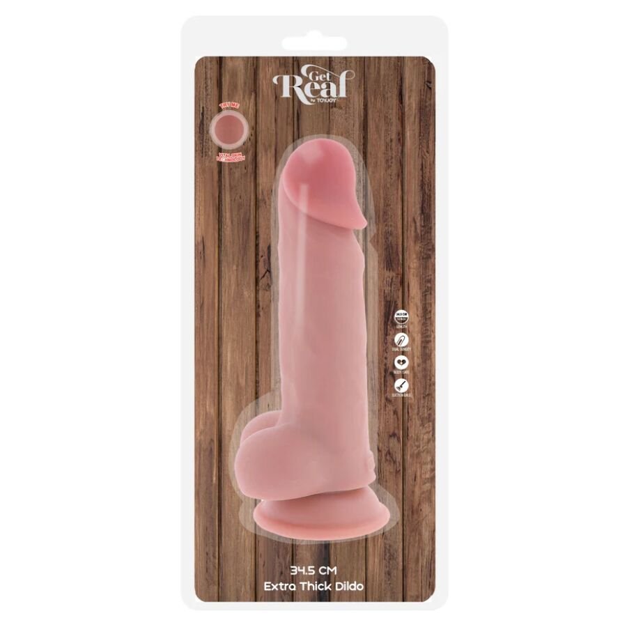 GET REAL - DELUXE REALISTIC PENIS WITH TESTICLES EXTRA THICK 34.5 CM