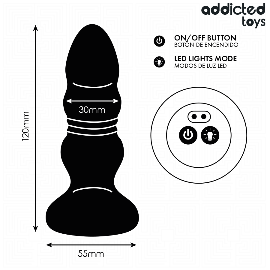 ADDICTED TOYS - ROTATING VIBRATING ANAL PLUG, LED LIGHT REMOTE CONTROL