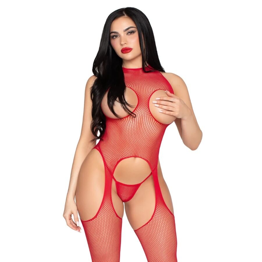 LEG AVENUE - 89374 CUPLESS BODYSTOCKING AND PANTY RED - ONE SIZE LEG AVENUE BODYSTOCKINGS